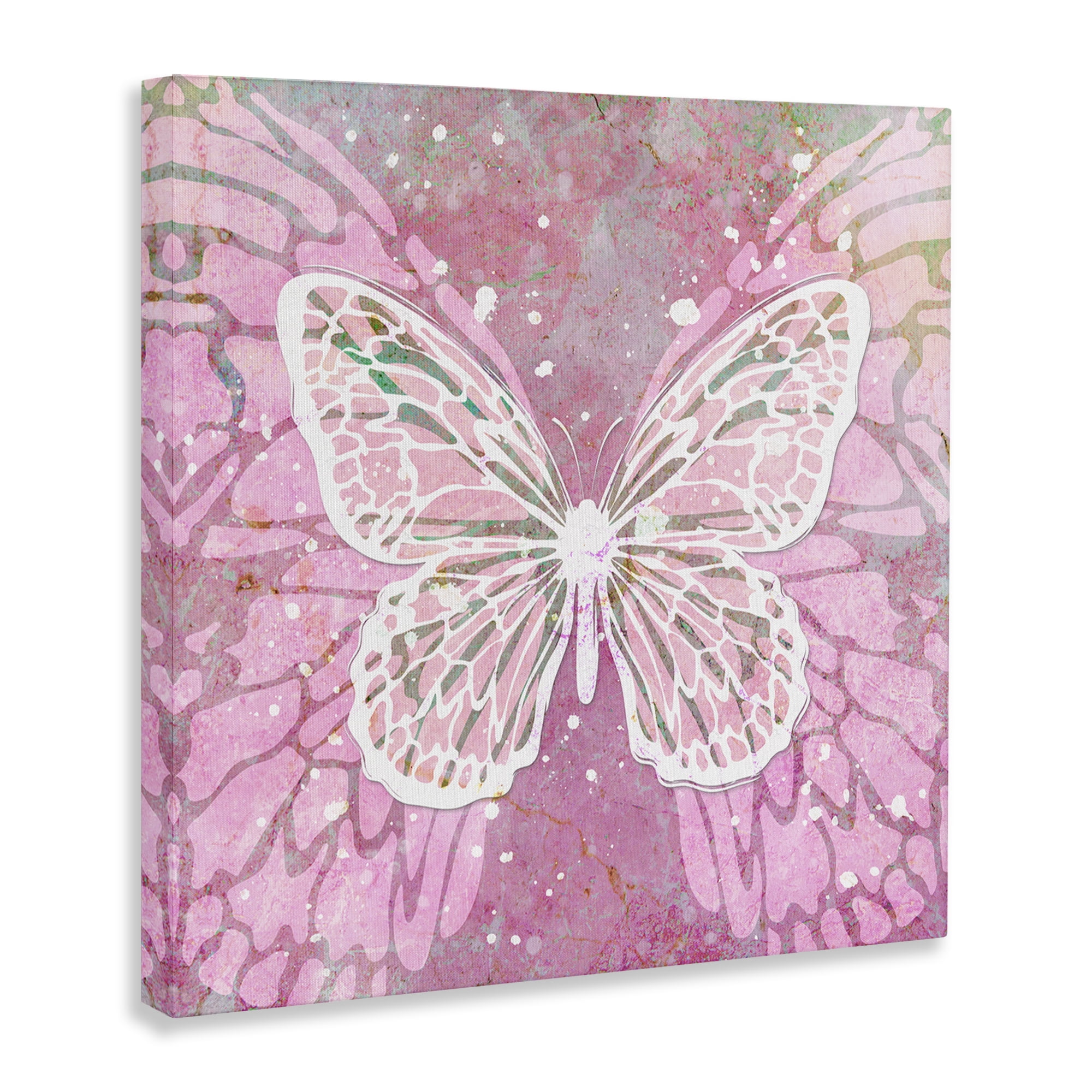 Stupell Industries Pink Butterfly Wings Animals Painting Wrapped Canvas Art Print Wall Art, 30 x 30