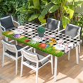 thumbnail image 2 of Easter Bunny Table Cloths for 3 Foot Rectangle Tables, Spring Easter Eggs Floral White Black Plaid Patio Waterproof Elastic Fitted Tablecloths, Washable Rectangular Table Cover for Camping, 2 of 8
