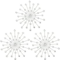 Dznils 3Pcs Metal Starburst Rhinestone Wall Decor 14 inches Metal Wall Art Wall Sculpture, Silver