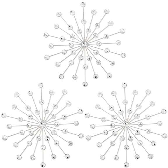 Dznils 3Pcs Metal Starburst Rhinestone Wall Decor 14 inches Metal Wall Art Wall Sculpture, Silver
