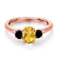 thumbnail image 3 of Gem Stone King 18K Rose Gold Plated Silver Yellow Citrine and Black Diamond Engagement Ring for Women | 1.09 Cttw | Oval 7X5MM | Gemstone November Birthstone | Size 6, 3 of 6