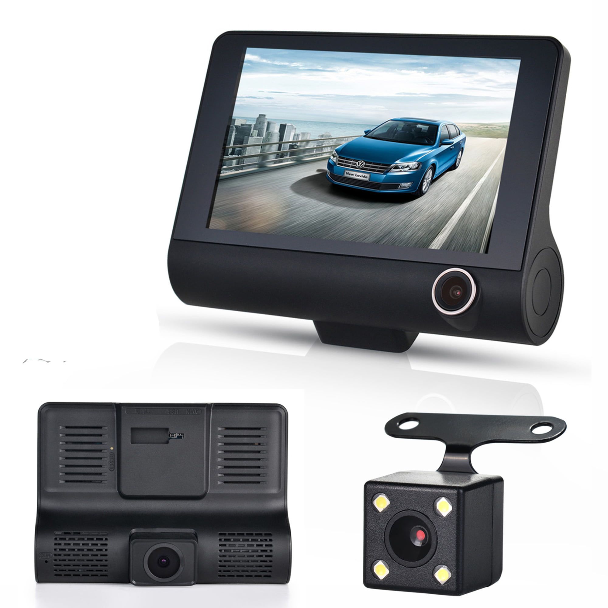 4'' HD 1080P 3 Lens Car Vehicle DVR Dash Cam Video Recorder Camera Camcorder 