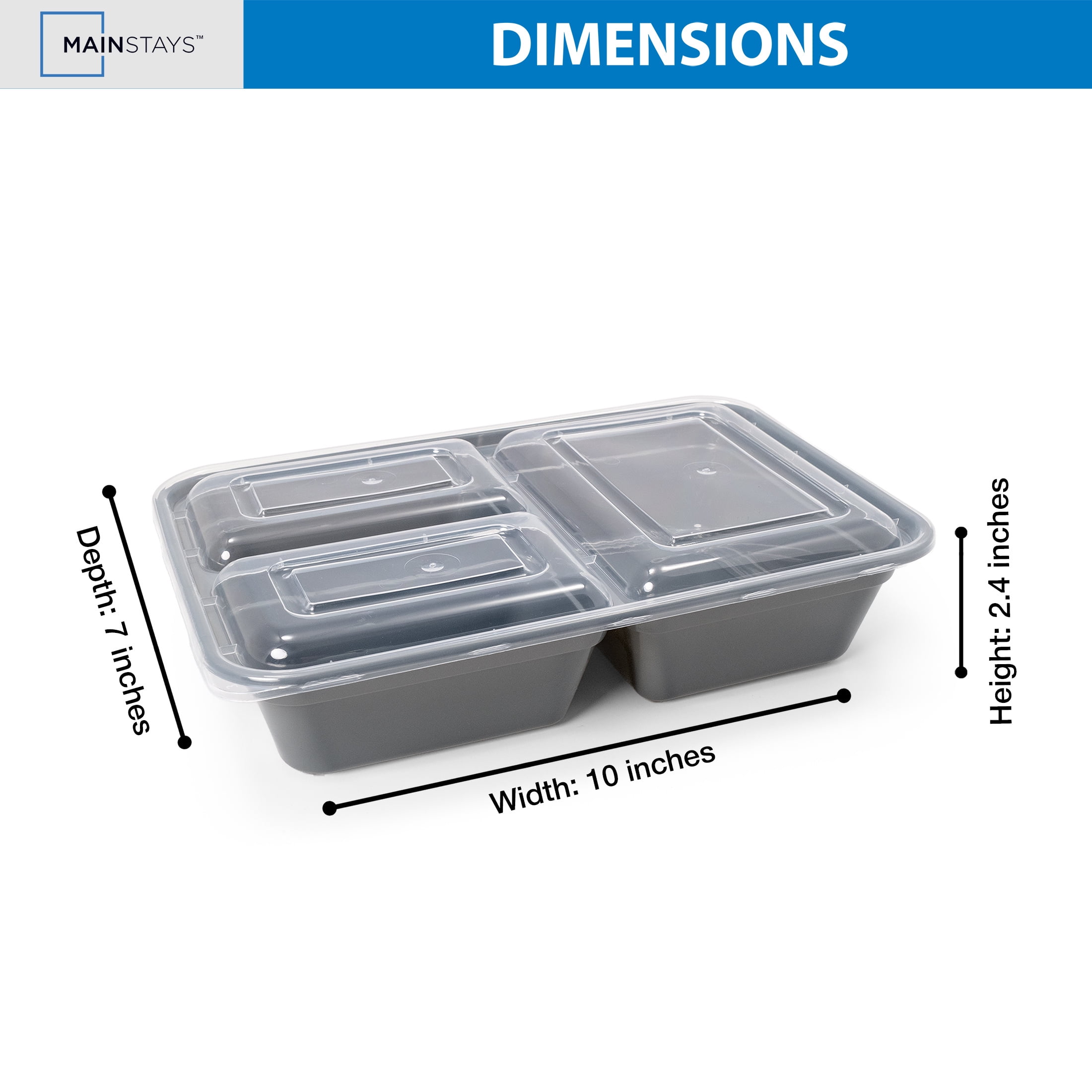 Mainstays 15-Pack 3-Compartment BPA-Free Plastic Meal Prep Food Storage Containers, 0.9L, Soothing Grey