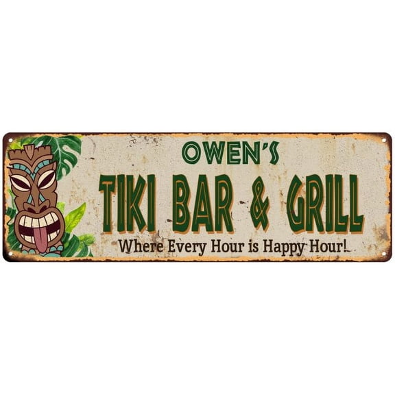 Owen's TIKI BAR & GRILL Gift Metal Sign 6x18 Decor 206180040369