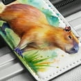 thumbnail image 6 of Capybara Watercolor Faux Leather Travel Luggage Tag, 6 of 7