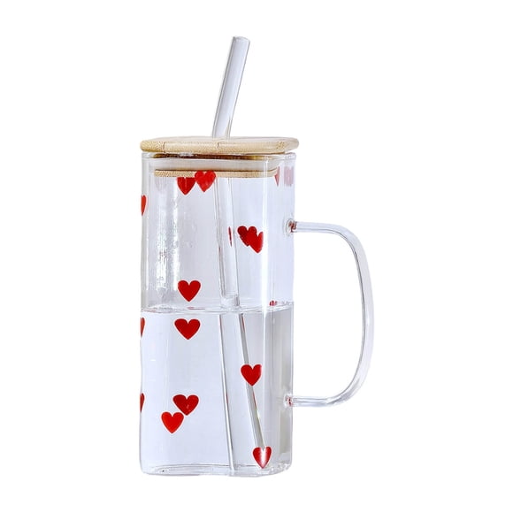 Heat- Glass Tumbler with Lid and Straw for Iced Coffee Juice Milk and Various Cold Beverages
