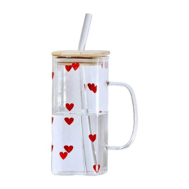 ONFD Heat Glass Cup With Straw 400ML Suitable For Cold Drinks Juice Milk Including Lid Glass Texture Suitable For Various Beverages