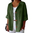 thumbnail image 4 of Endives Womens Linen Shirts Summer Button Down Shirt V Neck 3/4 Sleeve Tops Loose Vacation Beach Solid Color Blouses Womens Tops S-5XL, 4 of 5