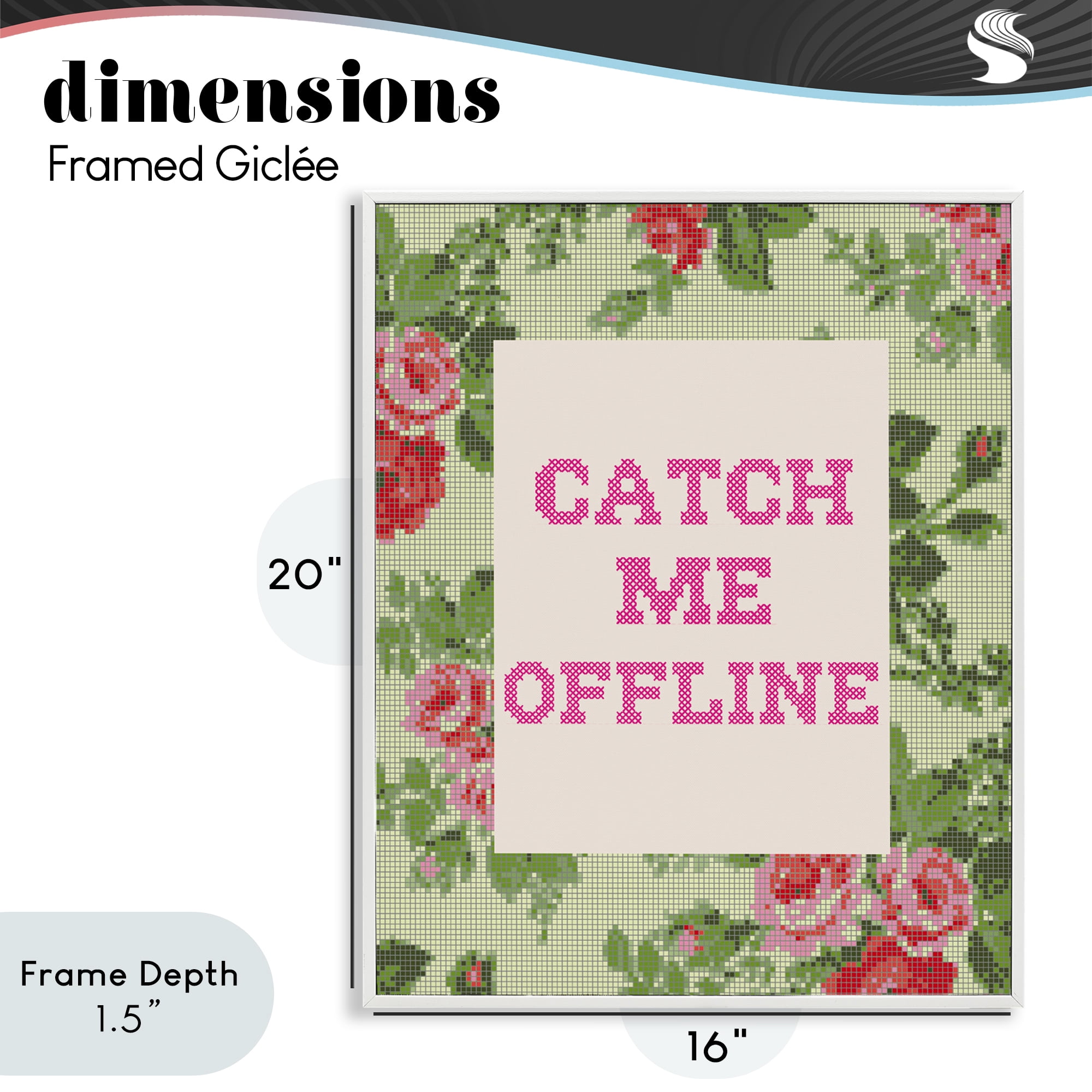 Stupell Industries Catch Me Offline Faux Cross Stitch White Framed Giclee Art, design by Lil' Rue