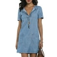 thumbnail image 3 of Sexy Dance Women Denim Shirt Dresses Short Sleeve Casual Jean Dress V Neck Summer Casual Tunic Dress with Pockets, 3 of 4