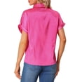 thumbnail image 3 of CAMISA DE SATÉN PARA MUJERES INSPIRE CHIC, CON BOTONES, DE MANGAS CORTAS, BLUSA CASUAL, ROSA FUERTE M, 3 of 6