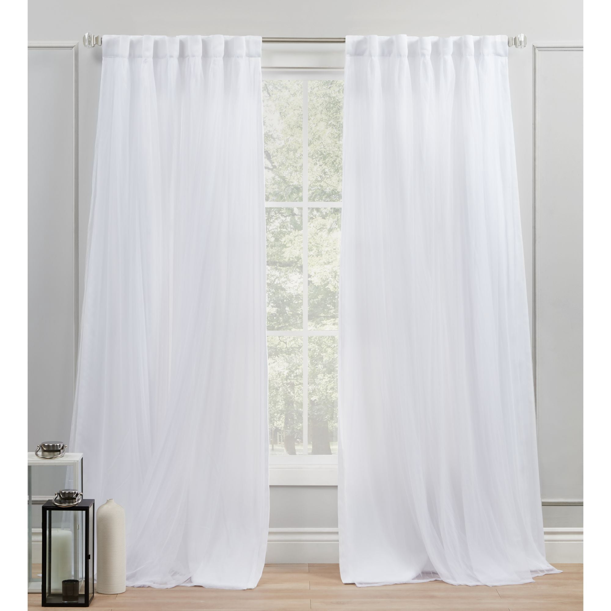 Exclusive Home Catarina Layered Solid Room Darkening Blackout and Sheer Hidden Tab/Rod Pocket Top Curtain Panel Pair, 52"x96", Winter, Set of 2