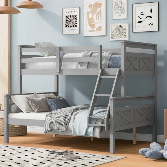 Twin over Full Bunk Bed with Ladder & Safety Guardrail, Gray - Perfect for Bedroom - 2 Beds in 1