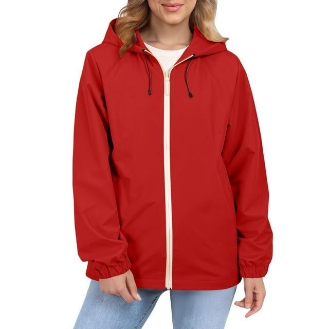Comdrip Veste Légère pour Femmes! Veste Chaude Coupe-Vent Imperméable à Blocs de Couleur pour Femmes, Coupe-Vent d'Extérieur, Veste de Randonnée, Veste de Randonnée pour Femmes Légère Rouge 3TG