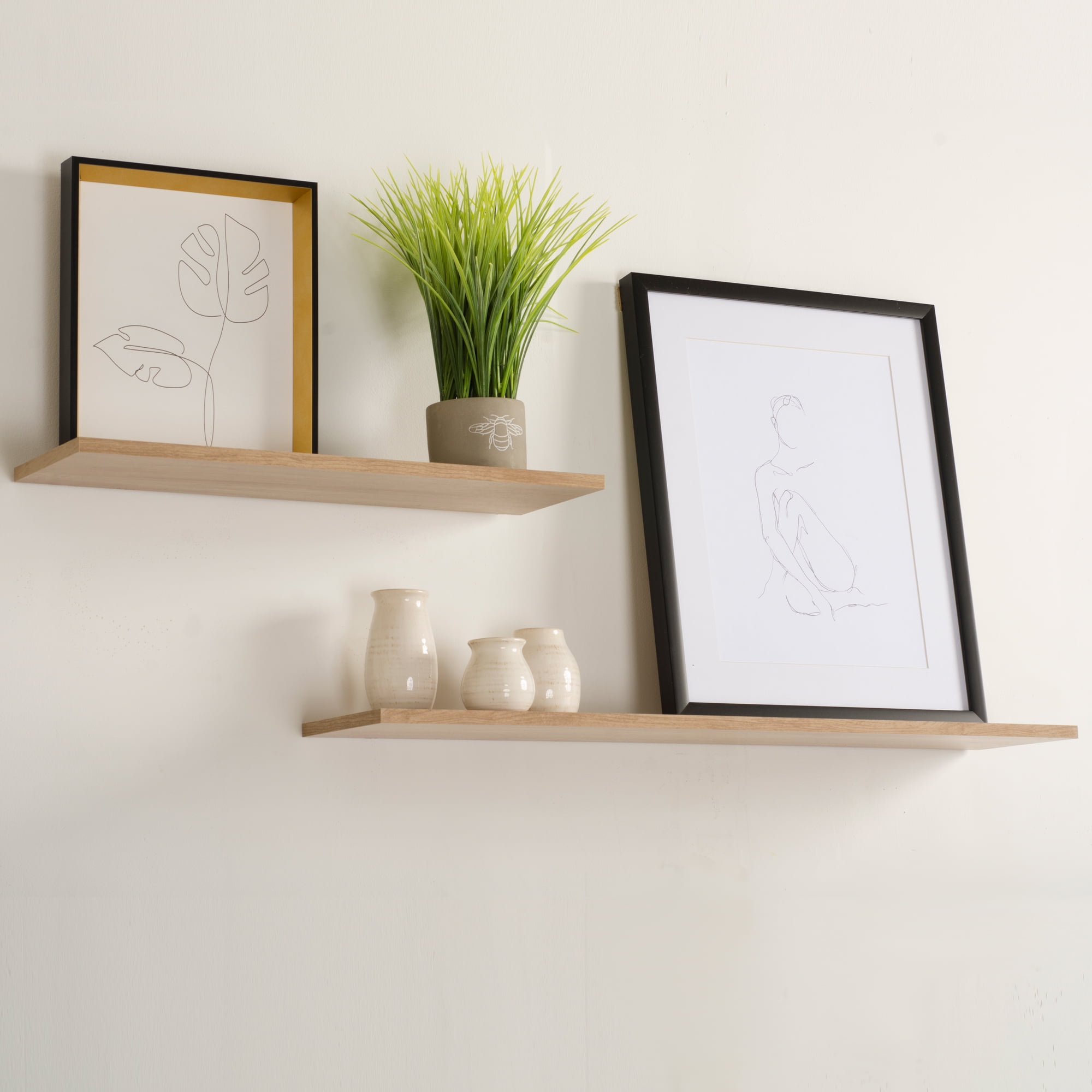 Delta Cycle Slim Floating Wall Shelves, Set of 2, 36’ x 8’ x .5’, Light Oak