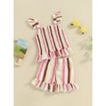 thumbnail image 3 of Bslissey Toddler Baby Girls Summer 2Pcs Outfits Striped Print Sleeveless Shirred Cami Tops + Elastic Waist Frill Trim Shorts 6M 12M 18M 24M 3T 4T Kids Casual Shorts Sets, 3 of 8
