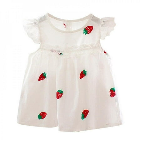 

Clearance!Baby Girl Dresses Summer Girls Cotton Strawberry Ruffle Sleeveless Knee Length A-Line Tutu Dresses Infant Girl Baby Birthday Dress