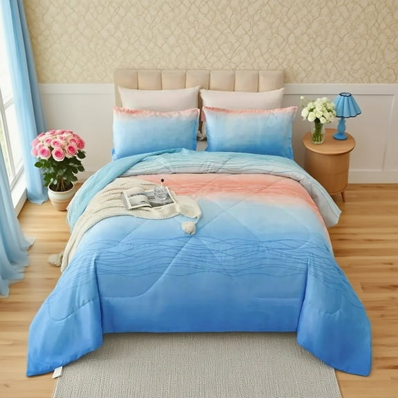 HGmart Blue Gradient Color Twin 2 Piece Comforter Set, Microfiber Filling, Luxury Soft Breathable Bed Set for All Seasons