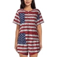 thumbnail image 1 of Balery America Flag Glitter Conjunto de Pijama para Mujer con Estampado, Dos Piezas de Manga Corta y Shorts, Ropa de Dormir Suave con Cuello Redondo y Bolsillos-Small, 1 of 6