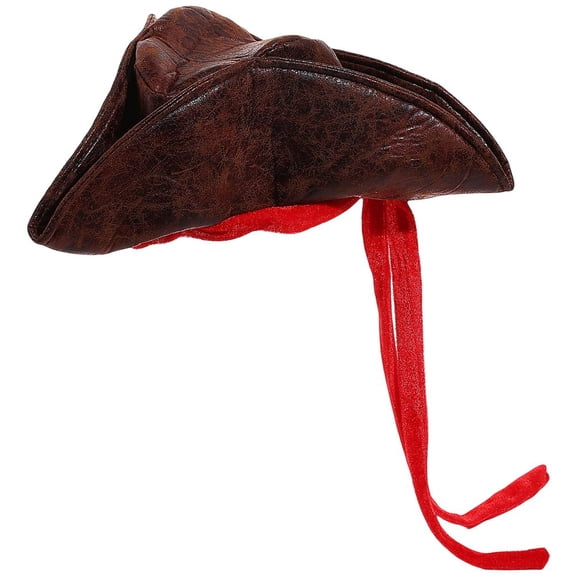 Byfri Tricorne Pirate Hat with Red Ribbon Vintage Colonial Style Party Hat 36x16cm
