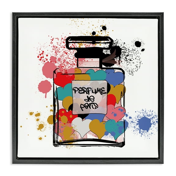 Stupell Industries Heart Patterned Mod Perfume Fashion Painting Black Floater Framed Canvas Art Print Wall Art, 18 x 18