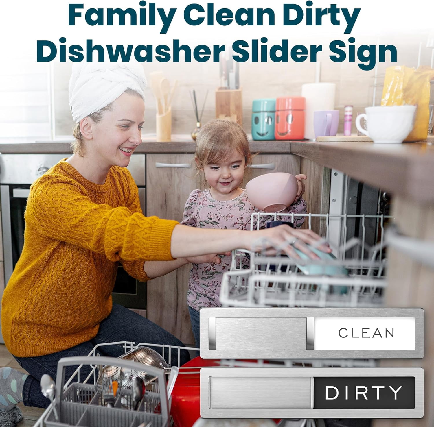 Dishwasher Clean Dirty Sign-Stainless Steel Clean Dirty Magnet for Dishwasher Sign,Modern Kitchen Decor, Extra Adhesive Tapes Included