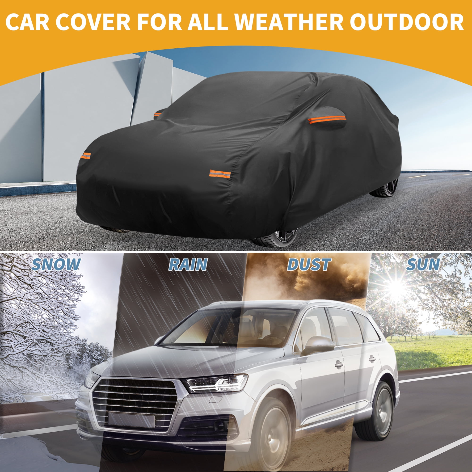Unique Bargains Universal Waterproof Car Cover 190T-PU Black 208.66"x72.83"x51.18"