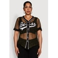 thumbnail image 2 of Womens Plus Size Lurex Fishnet Boss Graphic Baseball Tee, 2 of 5