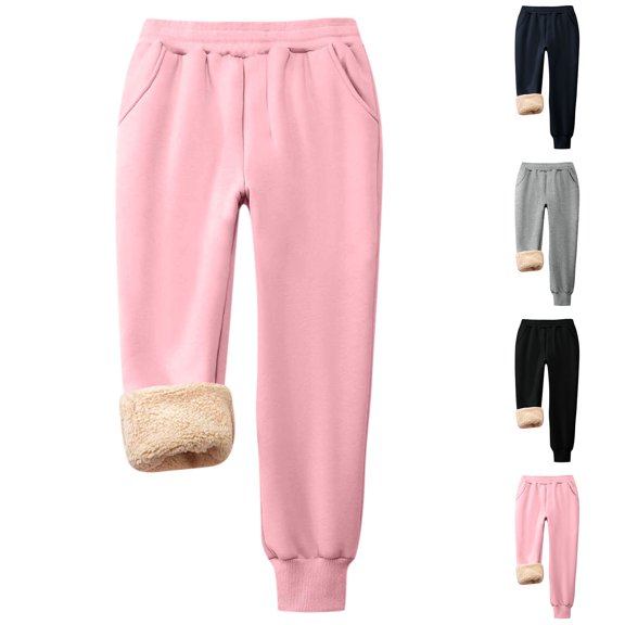 Nilvkv Kids Pants, Girls Sweatpants, Sherpa-Lined Cuffed Joggers in Solid Color with Elastic Waist and Side Pockets for Cozy Winter Days Blue 9-10 Years