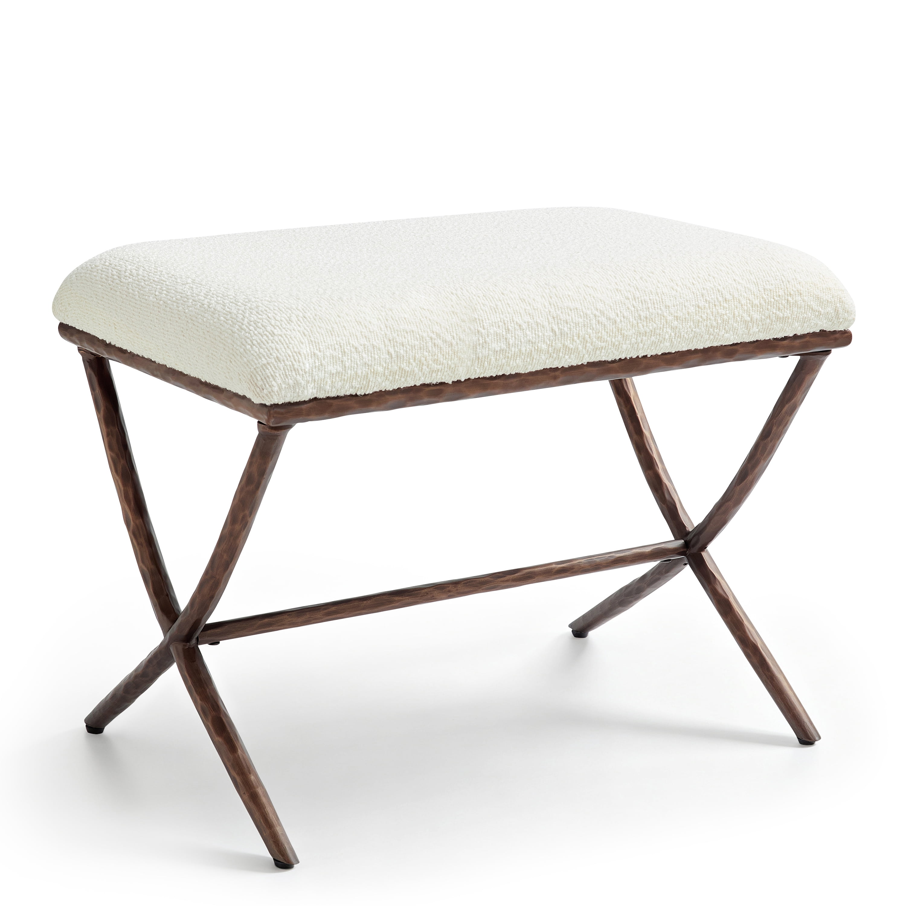 Euroco Upholstered Ottoman Bench,Modern Footrest with Hammered Metal Legs & X-Base for Living Room Bedroom,Beige