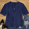 thumbnail image 4 of Camiseta de mujer Encaje Cuello en V Camisa de manga corta Blusa Top casual, Azul marino, S Vogacara  AP001454-16, 4 of 6