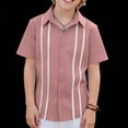 thumbnail image 5 of Zpanxa Toddler Boys Vertical Eyelet Stripe Trim Button Down Short Sleeve Shirts Lapel Collar Summer Casual Woven Dress Tops for Kids, 5 of 9