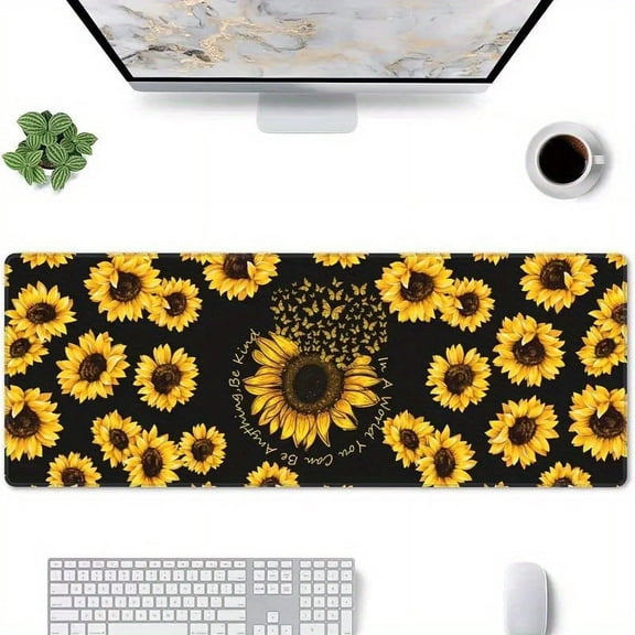 Bring Sunshine to Your Desk: 1pc 'Sunflower Inspirational Quotes' Waterproof Mouse Pad