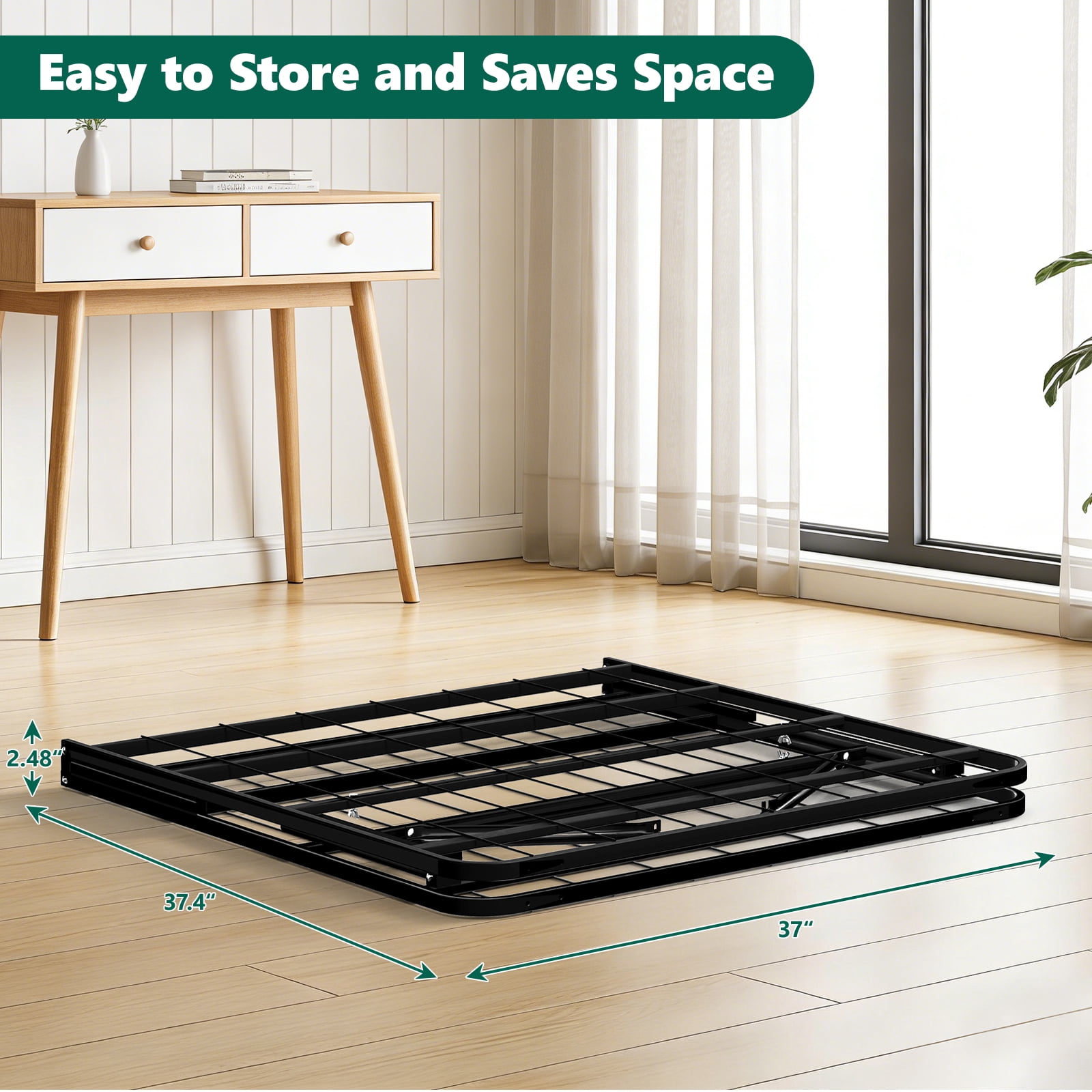WLLJOY Twin Bed Frame Folding Metal Platform Bed Frame with Heavy Duty and Strong Bearing Capacity, 14 Inches High, Black