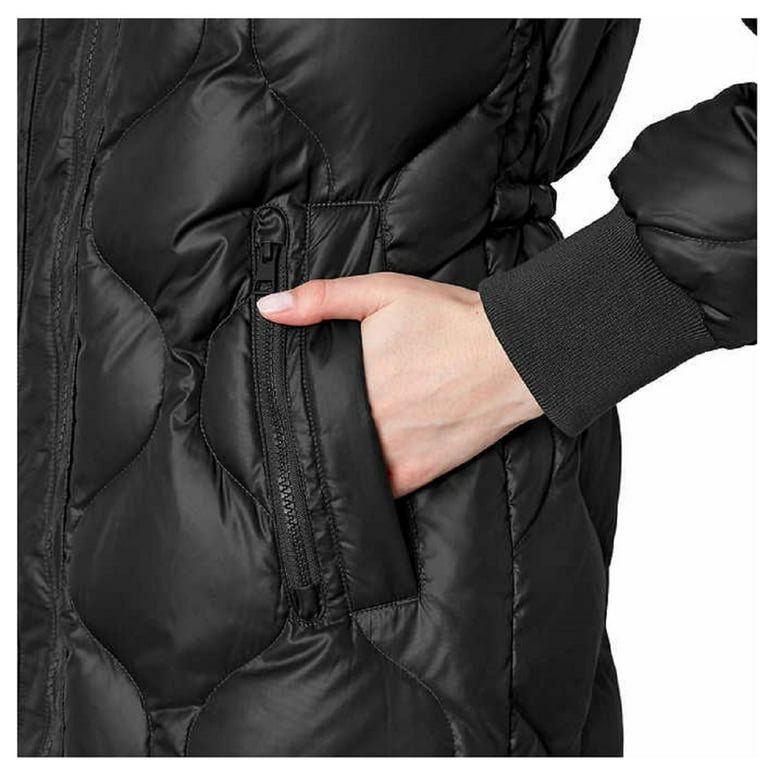 Mondetta Ladies' Multiple Zip Pockets Wind & Water Resistant Quilted Down  Parka (Black, X-Large) 