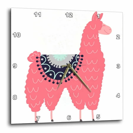 - 3dRose Fun creative fluffy pink llama wearing a saddle blanket - Wall Clock, 13 by 13-inch