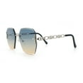 thumbnail image 6 of Womens Rhinestone Jewel Chain Arm Rimless Oversize Butterfly Rectangle Sunglasses [Gold - Blue Beige], 6 of 7