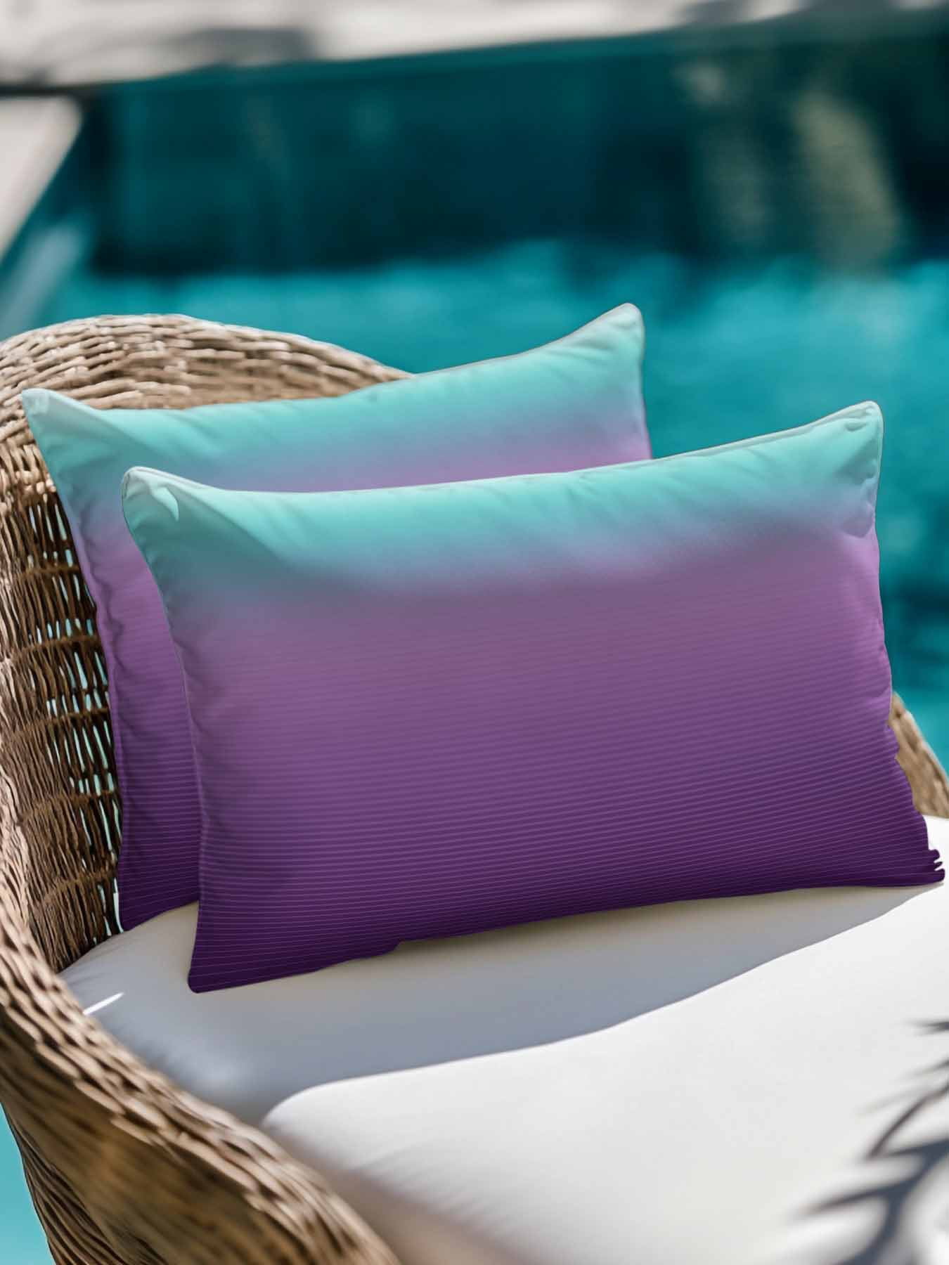 1 Pack Outdoor Throw Pillow, Teal Purple Ombre Waterproof Pillow with Insert Included, Modern Geometric Striped Abstract Art Decorative Accent Cushion Lumbar Pillows for Patio Porch, 12 x 20 In