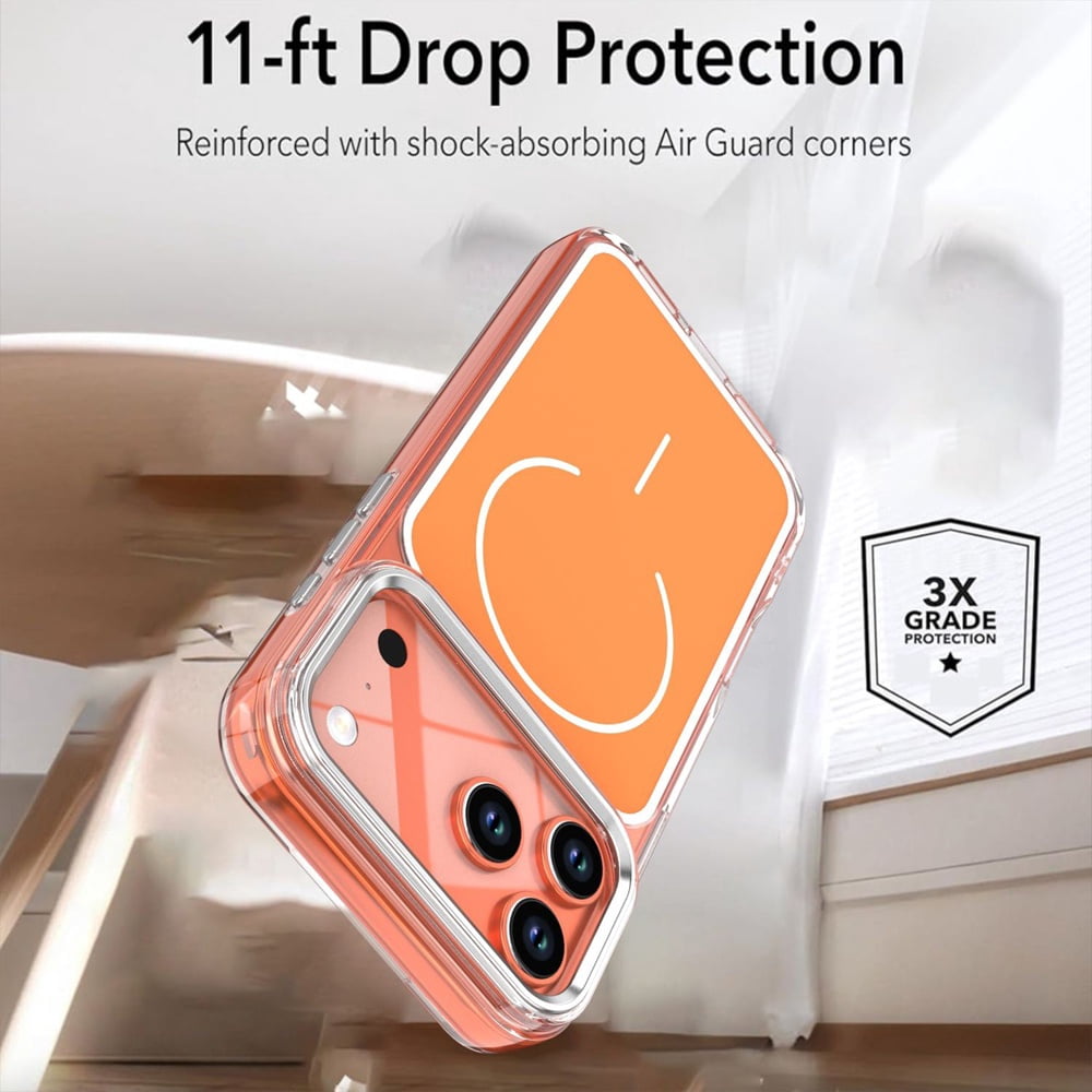 Transparent Magnetic Cases with IC Chip for iPhone 17 Pro Max - Orange