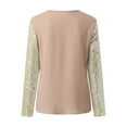 thumbnail image 4 of Long Sleeve Shirt With Sparkling Sequin Sleeve & V Neck Design Loose Fit Pullover Tops (Khaki L), 4 of 4