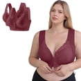 thumbnail image 4 of 2pcs Set Front Closure Bras for Older Women Stretch Bras for Women Sports Bras Soft Cotton Wireless Bras Womens Wireless Bras Comfort Bra Lifting Bra,Red,XL, 4 of 7