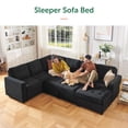 thumbnail image 5 of HONBAY 111.5" Oversize U-Shaped Sectional Sofa Bed with Storage Chaise, Velvet Tufted Pull Out Sleeper for Living Room, Black, 5 of 11
