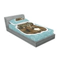 thumbnail image 2 of Ambesonne Cartoon Fitted Sheet & Pillow Sham Set, Raccoon on Meadow, Twinxl, Dark Green Turquoise, 2 of 2