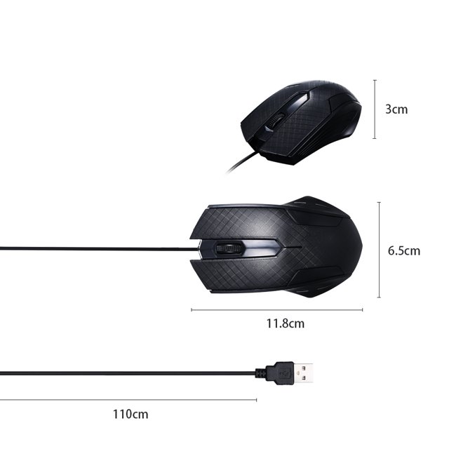 Ratón Ócico Con Cable USB de 3 Botones Con Cable de 1,1 M Compatible Con 7/8/10/XP macOS
