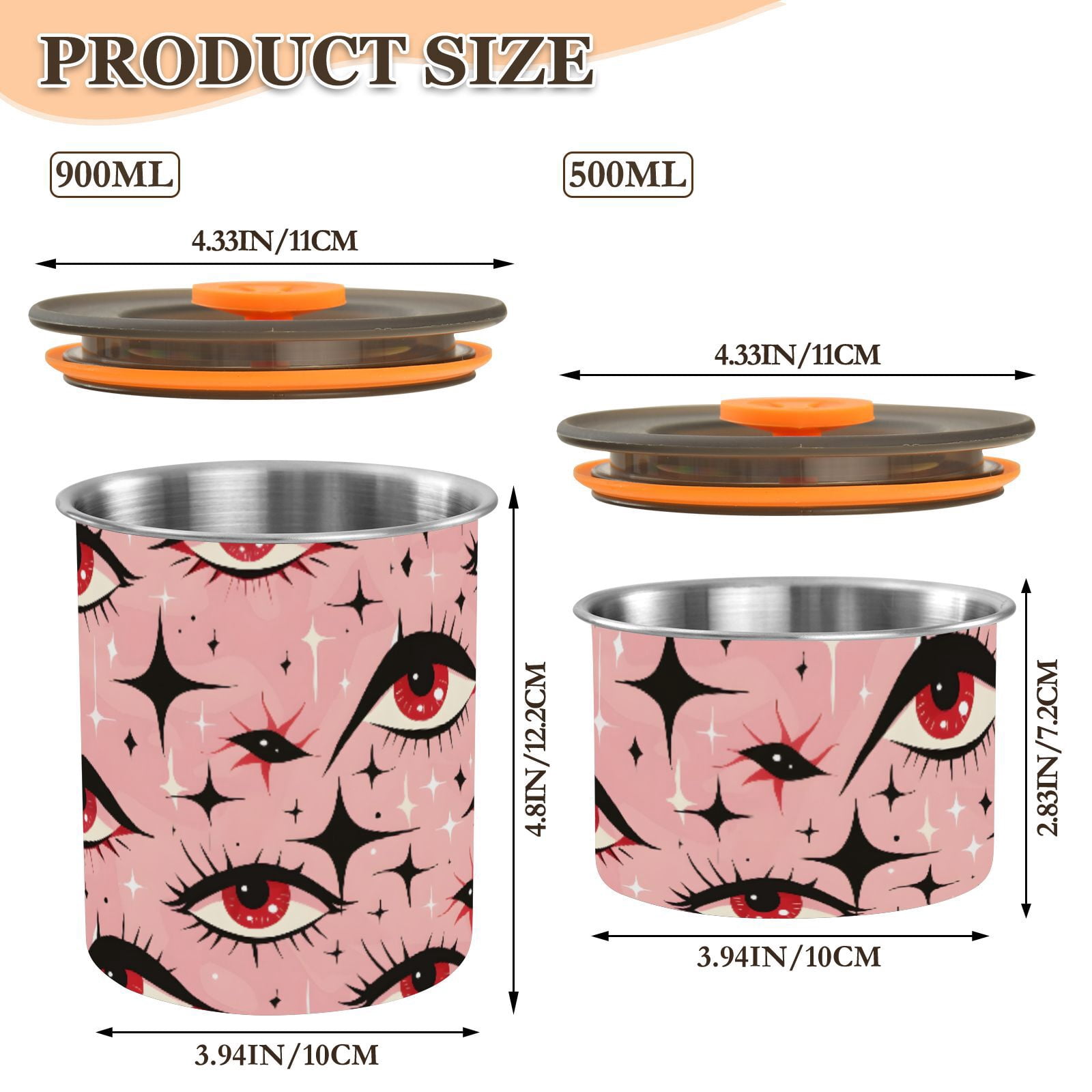 Halloween Eyes Witch Airtight Coffee Bean Canister 30oz Food Storage Containers with Lids For Gournd, Tea, Sugar, Flour, Rice, Cereal, Candy Cookie Jar
