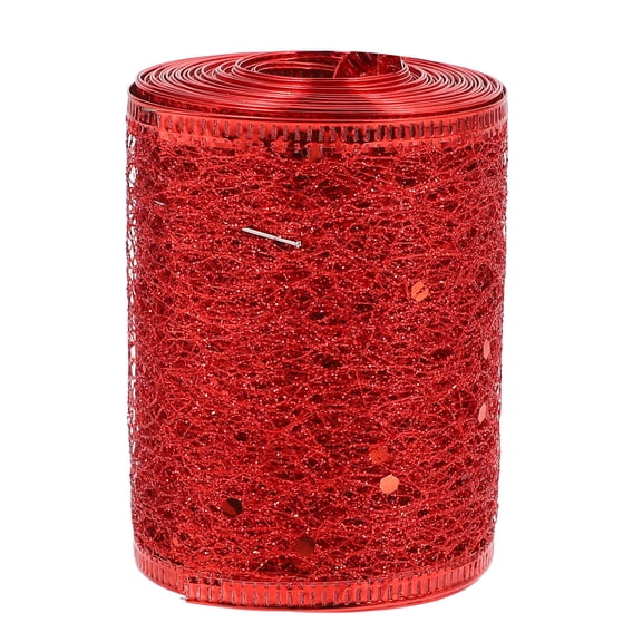 LOLIPPYY Red Glitter Mesh Ribbon Roll 600cm for Christmas Tree Decorations and Wrapping Crafts