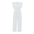 thumbnail image 1 of Women's Summer V-Neck Ruffled Jumpsuit - High Belt, Accordion Pleated, Sleeveless, Polyester - Solid Color, S-XXL, 1 of 8