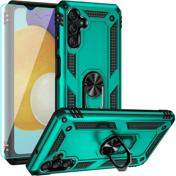for Samsung A13 5G Case,Galaxy A13 5G Case with HD Screen Protector, [Military Grade] Ring Car Mount Kickstand Hybrid Hard PC Soft TPU Shockproof Protective Case for Galaxy A13 5G (Teal)
