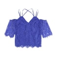 thumbnail image 1 of bar III Blusa tejida con hombros descubiertos para mujer, azul, mediana, 1 of 2