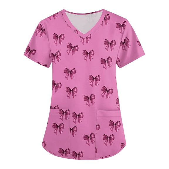 Scrubs Christmas Gifts, Poly-Cotton Blend Hospital Work Blouse Everyday Wear Medical Scrub Shirt Winter Layer Under Top Secret Santa Gift for Nurses Casual Healthcare Apparel Pink L